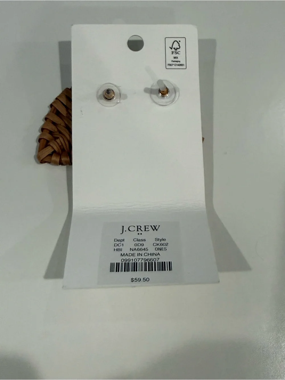 NWT J crew Woven Heart Drop Earrings in Natural Straw